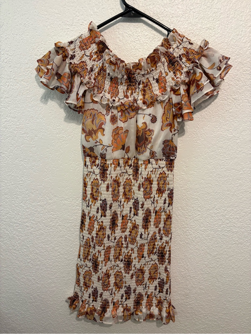 Shona Joy Baez Off-Shoulder Mini Dress with Smocked Bodice and Ruffles - Picture 3 of 5